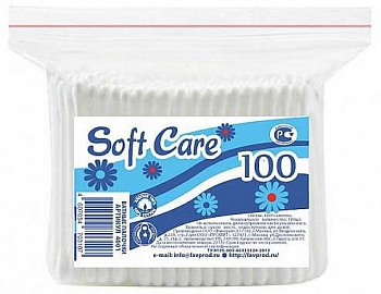 Ватные палочки Soft Care 100шт пакет /162/4001